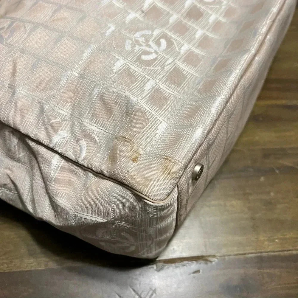 Chanel Travel Line Coco Tote CC Logo Monogram Beige Cream Nylon Vintage - Picture 13 of 17